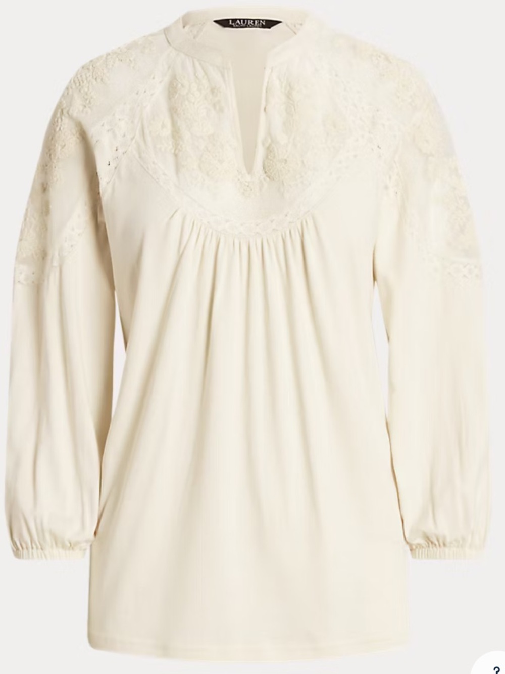 Lauren Ralph Lauren Ivory Lace-Yoke Long Sleeve Peasant Blouse Size XL Boho